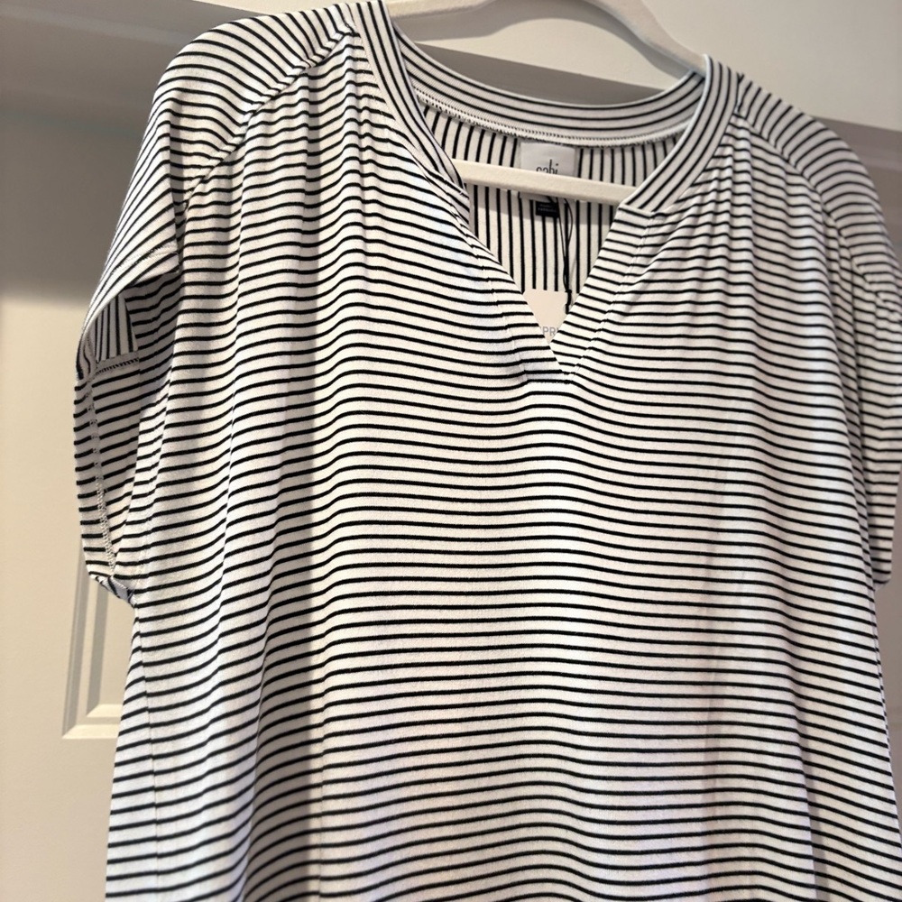 CAbi Ace Tee | Style #6914 | Size Small | NWT | Black & White Stripe V-Neck